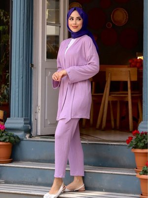 Kuşaklı Detaylı Kimono Takım