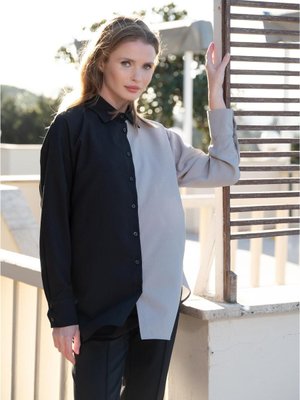 Color Block Gömlek Tunik Siyah/gri