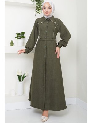 Haki Boncuklu Sofia Elbise