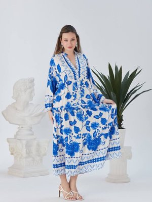 Hakim Yaka Düğmeli Desen Elbise Oversize Hakim Yaka Düğmeli Desen Elbise Oversize