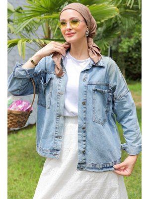 Açık Mavi Minel Oversize Kot Ceket