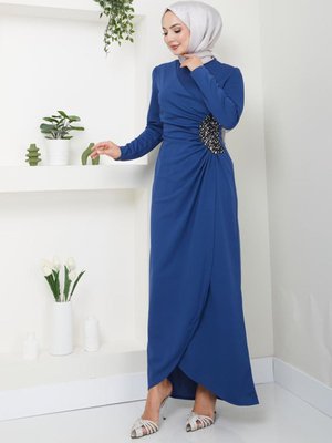 Pullu Uzun Tesettür Abiye Elbise