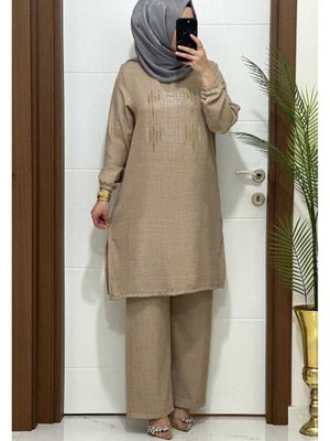 K Vizon Tunık Pantolon Takım Buyuk Beden Keten Kumaş Yeni Sezon