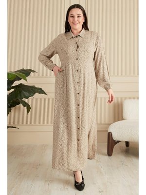 Kadin Buyuk Beden Çıtır Desen Yazlik Tesettur Elbise Taş