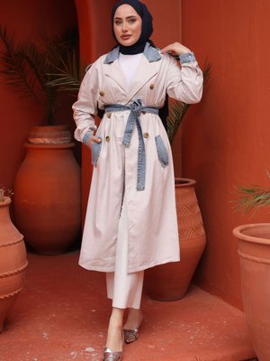 Taş Kruvaze Yaka Kot Garnili Treçkot Taş Kruvaze Yaka Kot Garnili Treçkot