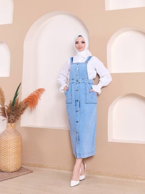 Slopetli Düğme Detaylı Kot Elbise