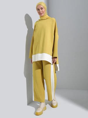 Yağ Yeşili Scuba Renk Bloklu Yüksek Yaka Takım