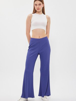 Lila Beli Lastikli Fitilli Ispanyol Paça Kumaş Pantolon Lila Beli Lastikli Fitilli Ispanyol Paça Kumaş Pantolon