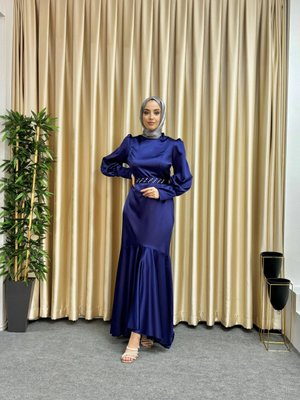 Lacivert Asmin Abiye Elbise