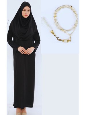 Boydan Giymeli Siyah Namaz Elbisesi Ve 99'luk İnci Tesbih Boydan Giymeli Siyah Namaz Elbisesi Ve 99'luk İnci Tesbih