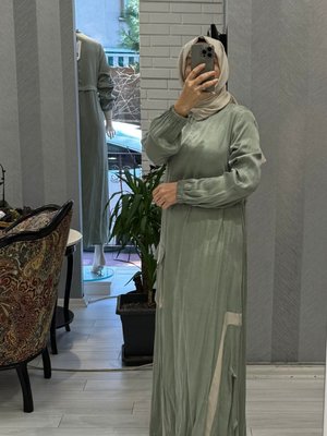 Cep Detaylı Doğal Kumaş Elbise Haki