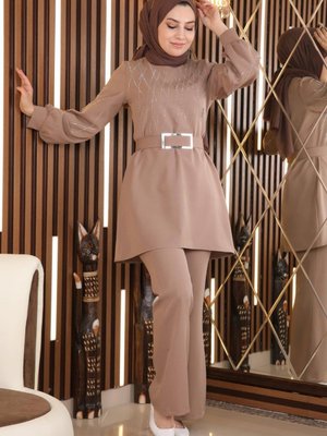 İncili Taş Detaylı Takım Vizon