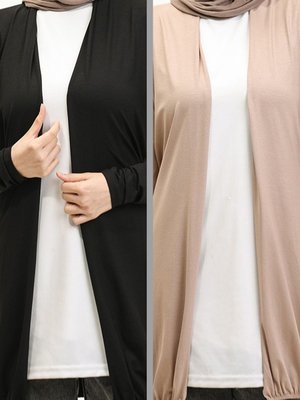 İkili Kuşaklı Viskon Lastikli Spor Ceket Hırka