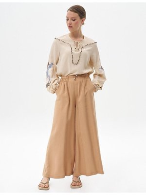Beli Lastikli Geniş Paça Pantolon Bej