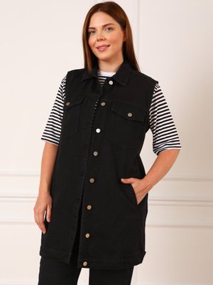 Siyah Büyük Beden Kolsuz Kot Yelek