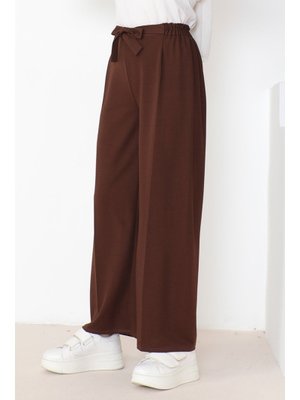 Acı Kahve Meva Kemerli Bol Paça Pantolon