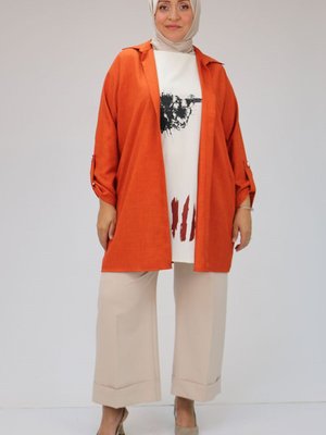 Kiremit Büyük Beden Baskılı Ceket İçlik Takım Kiremit Büyük Beden Baskılı Ceket İçlik Takım