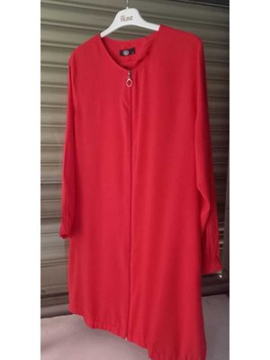 Pamuk Kumaş Fermuarlı Tunik Alev Rengi