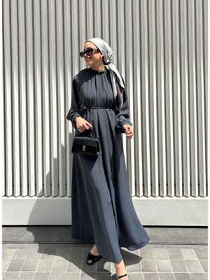 Krep Elbise Antrasit Gri