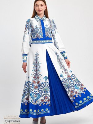 Çiçekli Tesettür Elbise, Özgün Tarz, Manşetli Kollar