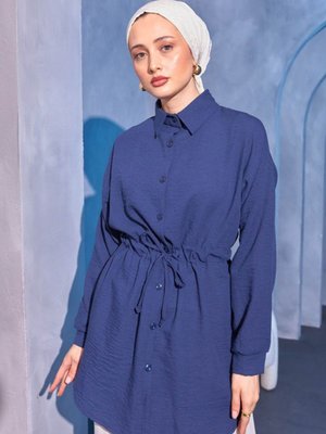 Beli Büzgülü Bağcıklı Pamuk Keten Gömlek