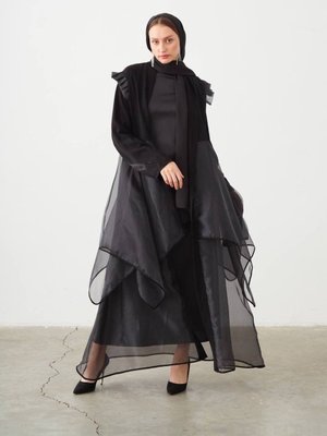 Siyah Tül Detaylı Ferace Siyah Tül Detaylı Ferace