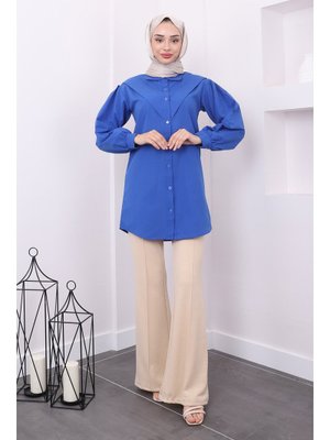 Saks Mavisi Ön Katlı Tunik Saks Mavisi Ön Katlı Tunik