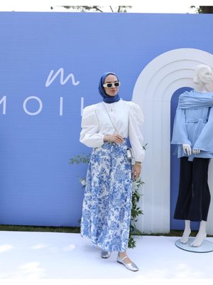 Mavi Poplin Gömlek Desenli Etek Takım