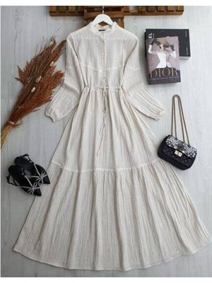 Şahin Hakim Yaka Dantelli Yarım Düğmeli Elbise