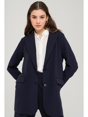 Lacivert Mono Yaka Rahat Kalıp Astarsız Blazer Ceket Lacivert Mono Yaka Rahat Kalıp Astarsız Blazer Ceket