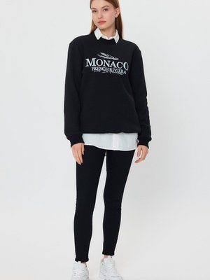 Siyah İçi Polarlı Baskı Detaylı Sweatshırt Siyah İçi Polarlı Baskı Detaylı Sweatshırt