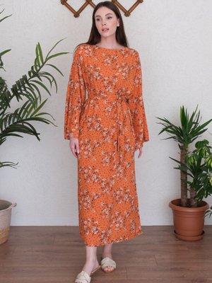 Kiremit Minik Gül Viskon Elbise