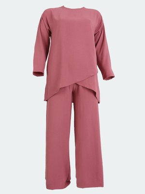 Koyu Gül Büyük Beden Asimetrik Kesim Aerobin Takım