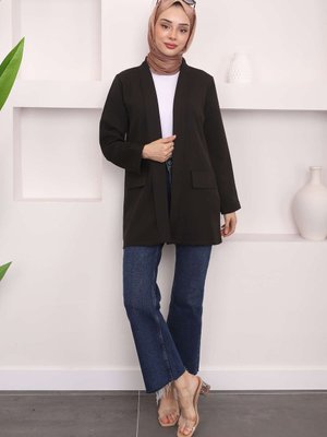 Siyah Cep Kapaklı Krep Ceket