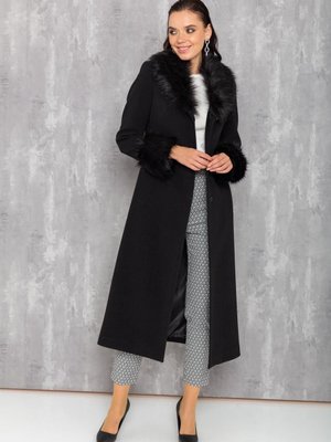 Yakası Ve Kol Ağzı Seyyar Kürklü Erkek Yaka Ara Boy Kaban Siyah