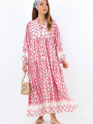 Prive Soft Pembe Viskon Maksi Boy Balon Kol Uzun Yazlık Elbise