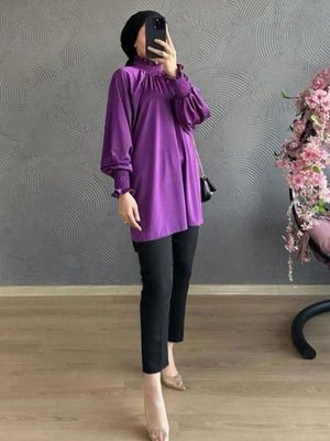Moda Liyase Boynu Ve Kolu Büzgülü Tunik
