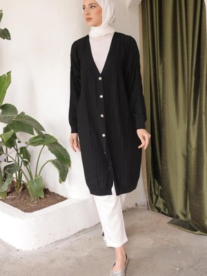 Siyah Soğuk İplik Merserize Hırka