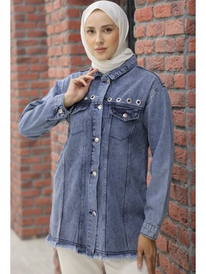 Lacivert Kuş Gözlü Kot Ceket