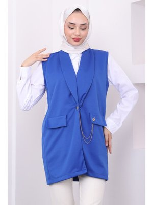 Saks Zincir Detaylı Yelek Saks Zincir Detaylı Yelek