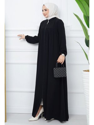 Siyah Pileli Medine İpeği Ferace