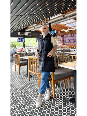 Siyah Ahenk Kapitone Cepli Kolsuz Yelek