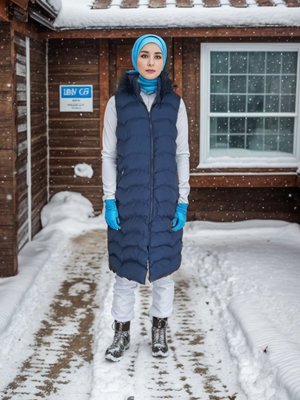 Lacivert Kürk Kapüşonlu Şişme Yelek Lacivert Kürk Kapüşonlu Şişme Yelek