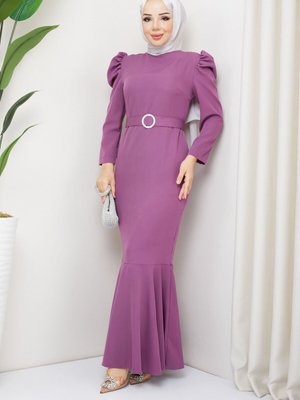 Koyu Lila Akşın Abiye Elbise