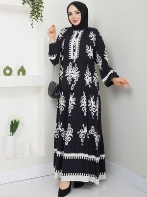 Siyah Viskon Kumaş Bol Kalıp Elbise