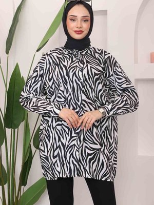 Siyah Desenli Moss Krep Gömlek Siyah Desenli Moss Krep Gömlek