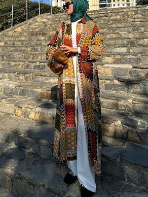 Kiremit %100 Viskon Maksi Boy Cepli Yazlık Uzun Elbise