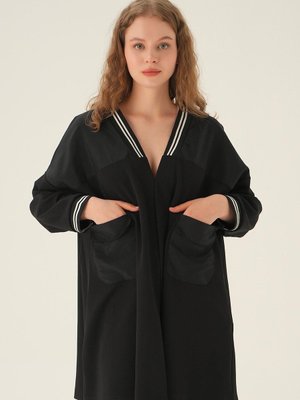 Taşlı Uzun Kimono Siyah