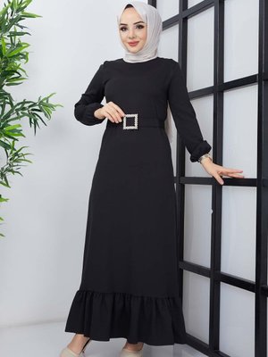 Siyah Dilay Atlas Elbise