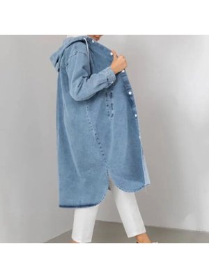 Kapüşonlu Çıtçıtlı Kot Kap